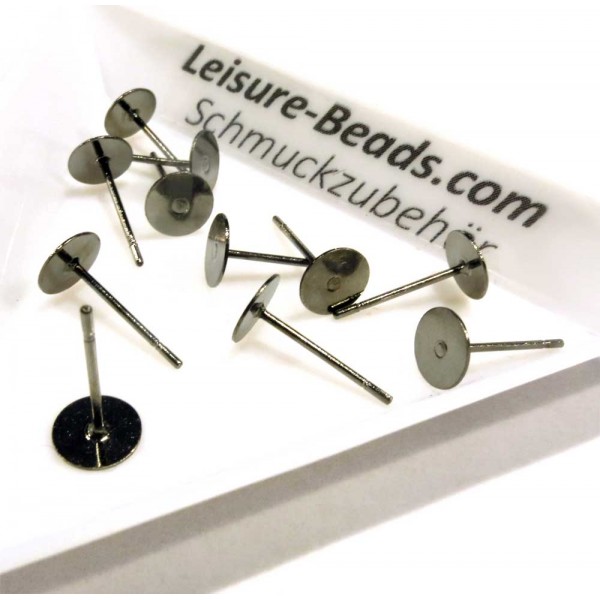 20x gunmetal Ohrstecker 6mm zum Bekleben - Gunmetal Schmuckzubehör für Ohrringe - Leisure-Beads DIY