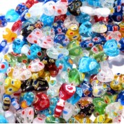 ca. 32 Stück bunte Herz Millefiori Perlen ca. 10x10x4mm als Strang im Perlenmix - Schmuckzubehör Millefiori