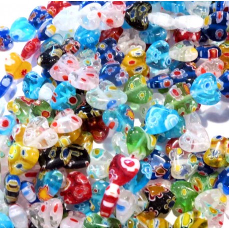 Leisure-Beads - 36 Stück bunte Herz Millefiori Perlen 10mm - Schmuckzubehör