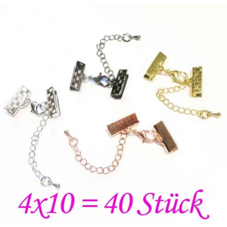 Leisure-Beads - 40x 15mm Bandklemmen in 4 Farben Verschluss mit Karabiner und Kette - Schmuckzubehör