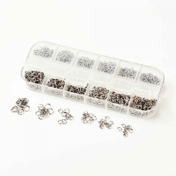 Box 60g Edelstahl Biegeringe 4-6mm silberfarben rund - Schmuckzubehör Set - Leisure-Beads DIY
