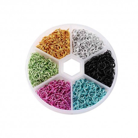 Leisure-Beads - Box mit 1080x bunten Biegering 6mm Aluminium Binderinge - Schmuckzubehör Set