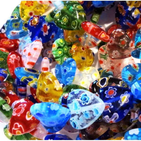 31 Stück bunte Herz Millefiori Perlen 12mm - Schmuckzubehör - Leisure-Beads DIY