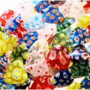 22 Stück bunte Herz Millefiori Perlen 16mm als Strang im Perlenmix - Schmuckzubehör Millefiori