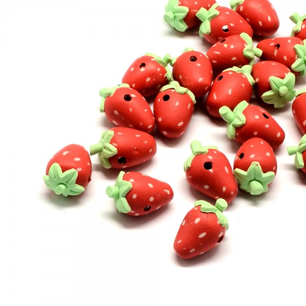 2 Erdbeer Perlen 15-19mm aus Polymer Clay Obstperlen - Schmuckzubehör - Leisure-Beads DIY
