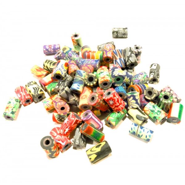 200 bunte Perlen 6x10mm Tubes aus Polymer Clay im bunten Mix - Schmuckzubehör - Leisure-Beads DIY