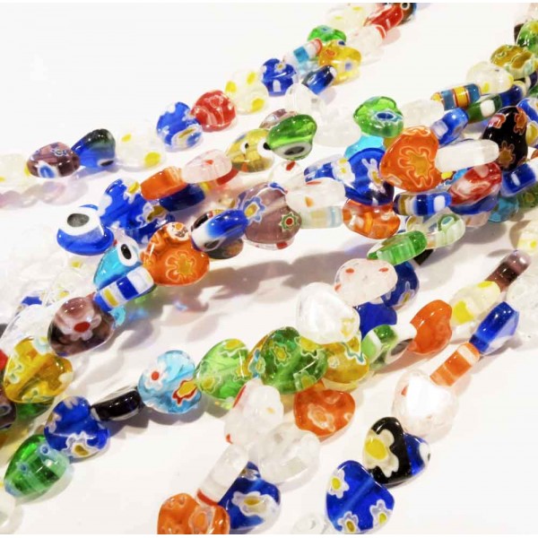45 Stück bunte Millefiori Perlen 8mm Herz - Schmuckzubehör - Leisure-Beads DIY