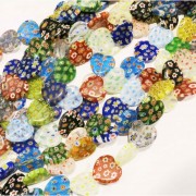 18 Stück bunte Herz Millefiori Perlen 20mm als Strang im Perlenmix - Schmuckzubehör Millefiori