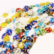 Perlenmix bunte ovale Millefioriperlen 1 Strang ca. 38 Stück Durchmesser 10x8mm - Schmuckzubehör