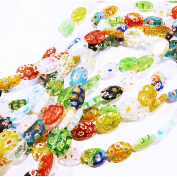 Bunte Millefioriperlen 14x10mm oval 27 Stück Perlenmix Strangware - Schmuckzubehör - Leisure-Beads DIY