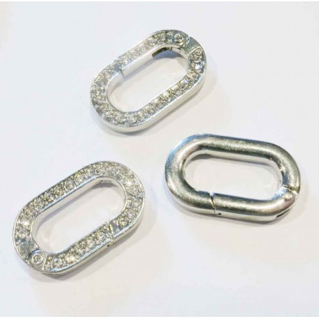 Leisure-Beads - 1x silberfarben Strass Ringverschluss 29x17,5mm Karabinerhaken - Schmuckzubehör