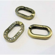 1x ovaler bronze Strass Ringverschluss ca. 29x17,5mm silber Karabinerhaken - bronze Schmuckzubehör