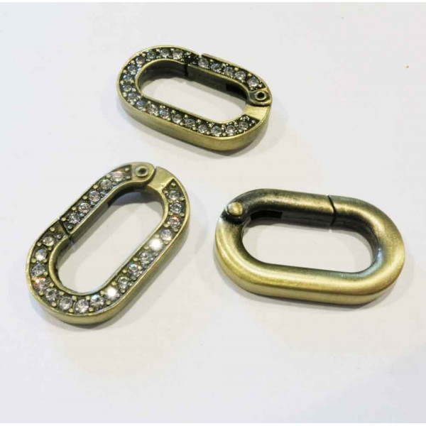 1x bronzefarben Strass Ringverschluss 29x17,5mm Karabinerhaken - Schmuckzubehör - Leisure-Beads DIY