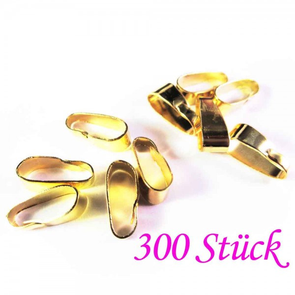 300x goldfarbene Collierschlaufe 11x4mm Anhängerhaken - Schmuckzubehör - Leisure-Beads DIY