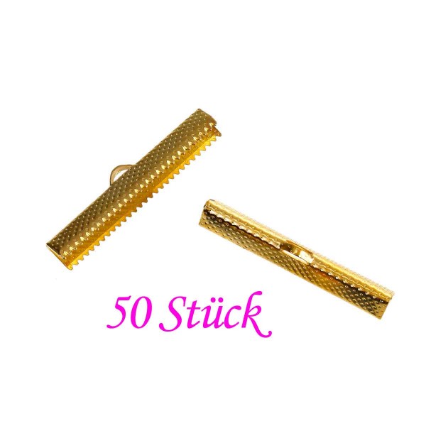 50x goldfarbene Bandklemme 35mm Bandverbinder - Schmuckzubehör - Leisure-Beads DIY