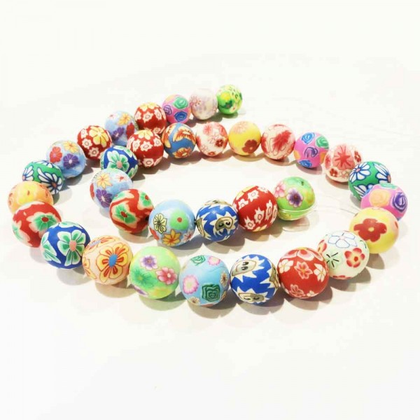 1 Strang bunte Perlen 12mm aus Polymer Clay im bunten Mix - Schmuckzubehör - Leisure-Beads DIY