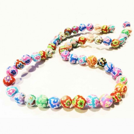 Leisure-Beads - 1 Strang bunte Perlen 8mm aus Polymer Clay im bunten Mix - Schmuckzubehör
