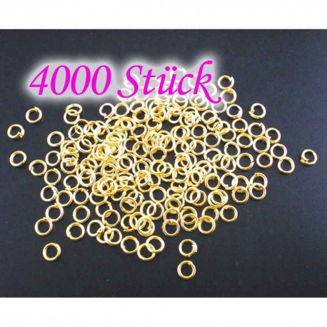 Leisure-Beads - 4000x goldfarben Biegering 3mm x 0,6mm runder Binderinge - Schmuckzubehör