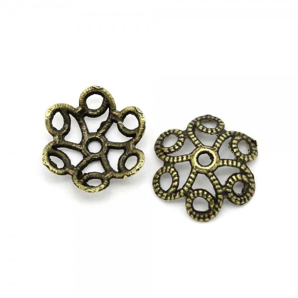 2x bronzefarben Perlenkappe 11x10mm filigrane bronzefarbene Perlen Kappen - Schmuckzubehör - Leisure-Beads DIY