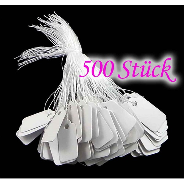 500 weisse Preisetiketten 16x26mm aus Papier mit Band - Schmuckzubehör - Leisure-Beads DIY
