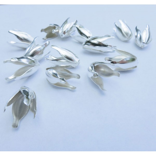 2x hellsilberfarben Tulpen Perlenkappen 13x8mm Glockenblumen Perlen Kappen - Schmuckzubehör Perlenkappe - Leisure-Beads DIY
