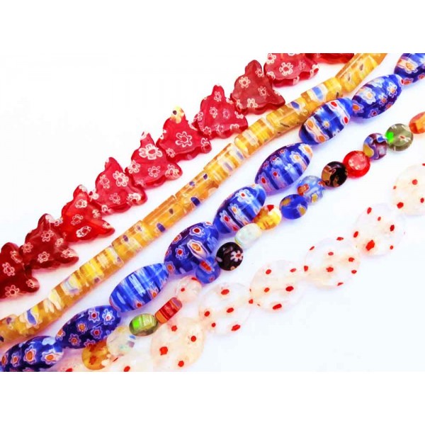 5x Strang bunte Millefiori Perlen MIX 7 im bunten Perlenmix - Schmuckzubehör - Leisure-Beads DIY