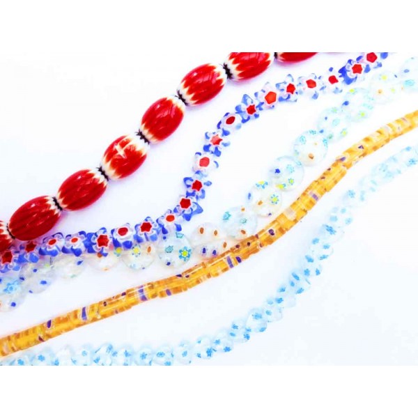 5x Strang bunte Millefiori Perlen MIX 8 im bunten Perlenmix - Schmuckzubehör - Leisure-Beads DIY