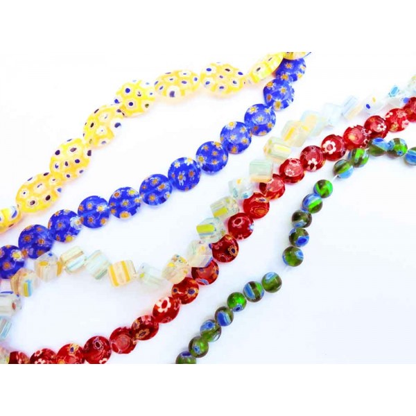5x Strang bunte Millefiori Perlen MIX 9 im bunten Perlenmix - Schmuckzubehör - Leisure-Beads DIY