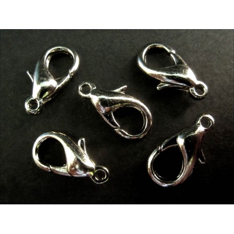 Leisure-Beads - 5x silberfarben Karabinerhaken 15mm glatt - Schmuckzubehör