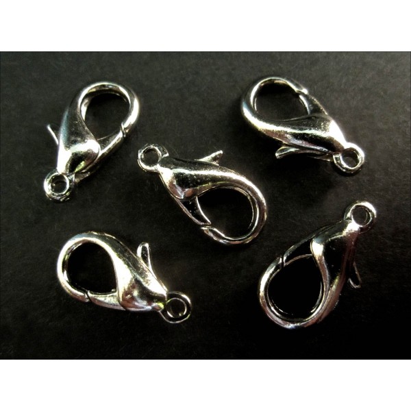 5x silberfarben Karabinerhaken 15mm glatt - Schmuckzubehör - Leisure-Beads DIY