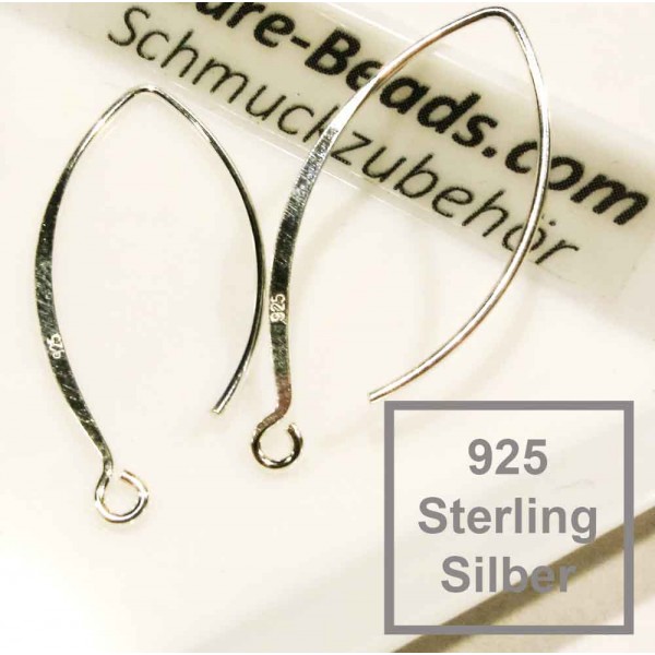2x 925 Sterling Silber Ohrhaken 30x14mm 925er Ohrhänger - Schmuckzubehör - Leisure-Beads DIY