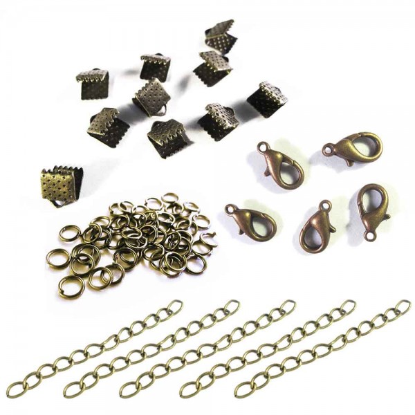 10 bronzefarbene Bandklemmen 8mm + Verschluss - Schmuckzubehör Set - Leisure-Beads DIY