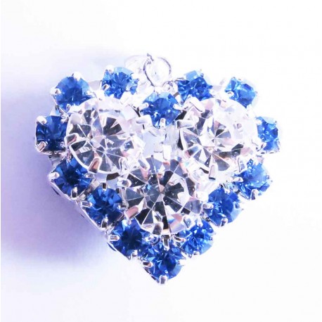 Leisure-Beads - 1x Herz Strass Anhänger 29x25mm blau hellsilberfarben Herzanhänger - Schmuckzubehör