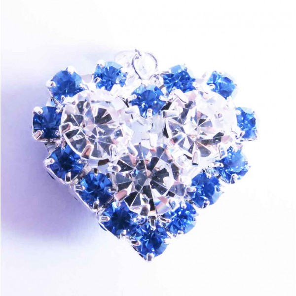 1x Herz Strass Anhänger 29x25mm blau hellsilberfarben Herzanhänger - Schmuckzubehör - Leisure-Beads DIY