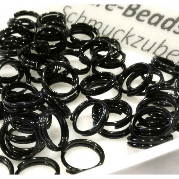 20x schwarzer Spaltring 6mm schwarze Doppelringe - Schmuckzubehör - Leisure-Beads DIY