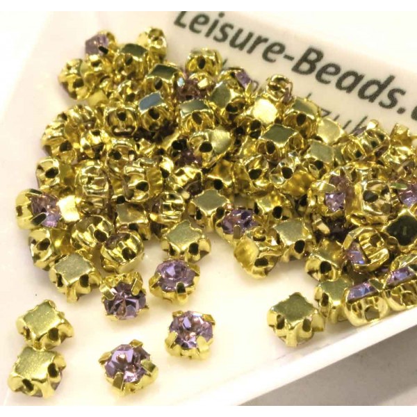 100 fliederfarbene Strasssteine 4x4mm gefasste Klebsteine - Bastelbedarf - Leisure-Beads DIY