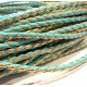 1m synth. türkis-goldfarben Lederkordel 3mm Kunstlederband - Schmuckzubehör