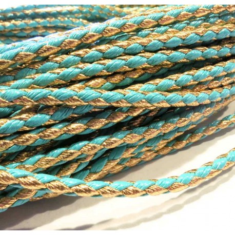 Leisure-Beads - 1m synth. türkis-goldfarben Lederkordel 3mm Kunstlederband - Schmuckzubehör