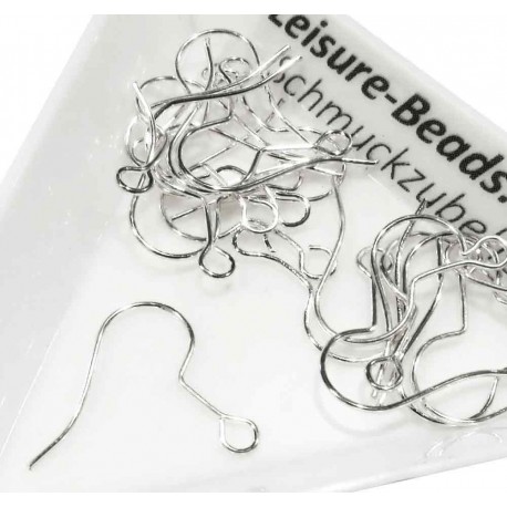 Leisure-Beads - 10x hellsilberfarbene Ohrfedern 19x20mm mit Stopper - Schmuckzubehör Ohrringe