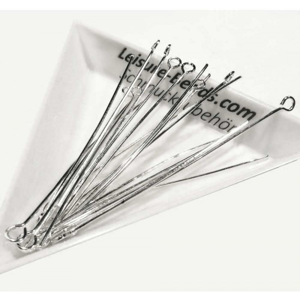 20 hellsilberfarbene Kettelstifte 50mm Schmuckdraht mit Öse - Schmuckzubehör - Leisure-Beads DIY