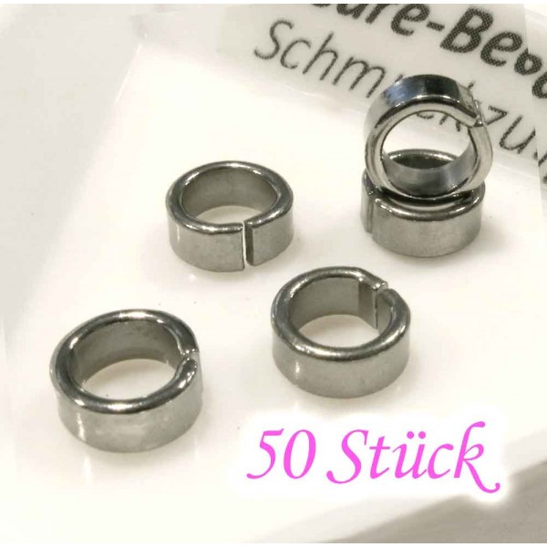 50x Edelstahl Biegering 7mm Breite 3mm Schiebeperle Bindering - Schmuckzubehör Biegering - Leisure-Beads DIY