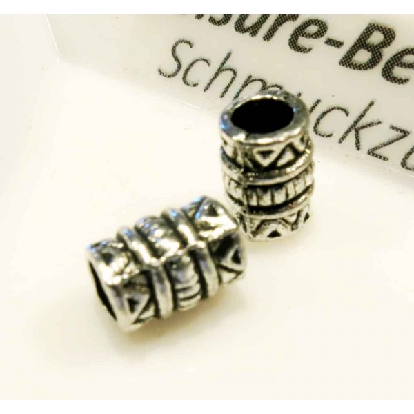 2x silberfarben Metallperlen 7x5mm Tube Großlochperlen Spacer - Schmuckzubehör Metallperle - Leisure-Beads DIY