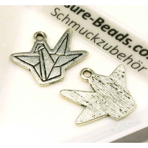 2x silberfarben Vogel Anhänger 22x17mm Origami Schmuckanhänger - Schmuckzubehör - Leisure-Beads DIY