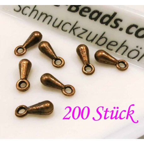 Leisure-Beads - 200x kupferfarben Anhänger 7x3mm für Verlängerungskettchen - Schmuckzubehör