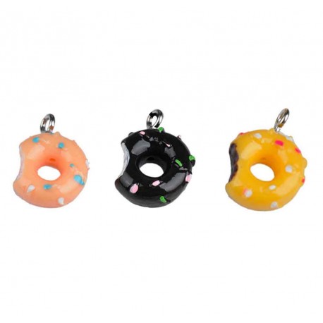 Leisure-Beads - 15x bunte Resin Donuts als Schmuckanhänger 17x12mm Kuchen Schmuckanhänger - Schmuckzubehör