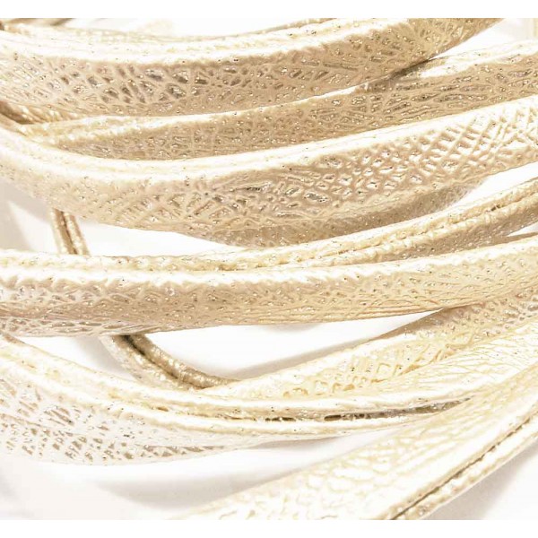1m creme perlglanz PU Lederband 5,5x2,5mm mit Glitzer - Schmuckzubehör - Leisure-Beads DIY