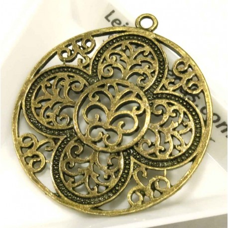 Leisure-Beads - 1x filigraner bronzefarben Anhänger 42x38mm Ornament - bronzefarben Schmuckanhänger