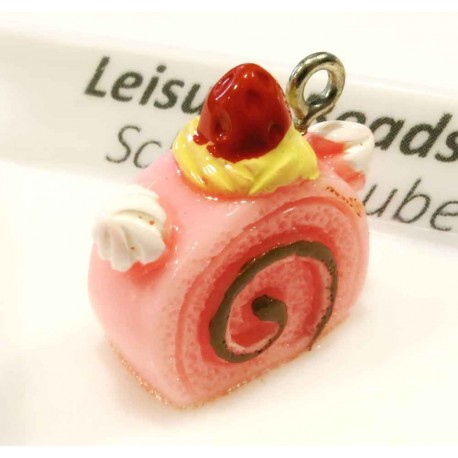 Leisure-Beads - 1x rosa Sahneschnitte 17x19mm Resin Kuchen Schmuckanhänger - Schmuckzubehör