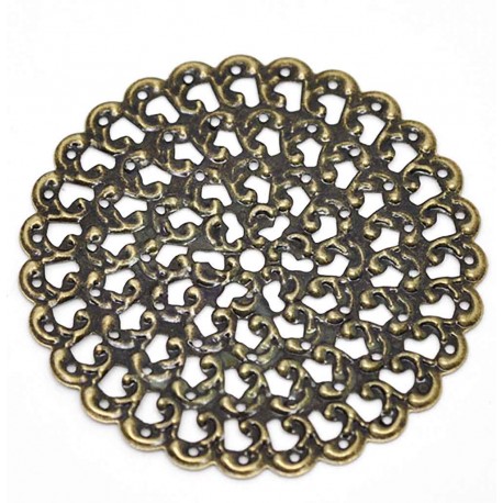 Leisure-Beads - 1x filigranes bronzefarben Ornament 48mm Anhänger / Aufnäher Streudeko - bronzefarben Bastelbedarf