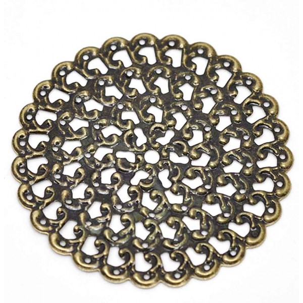 1x filigranes bronzefarben Ornament 48mm Anhänger / Aufnäher Streudeko - bronzefarben Bastelbedarf - Leisure-Beads DIY